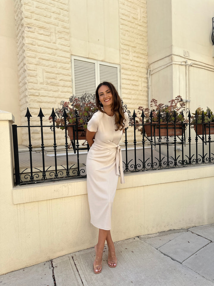 Flowy Beige Midi Dress